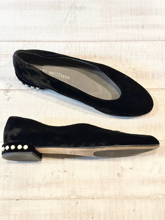 Stuart Weitzman Shoes - Stuart Weitzman Black Velvet Chicpearl Ballet Flats Size 8.5 Wedding Evening
